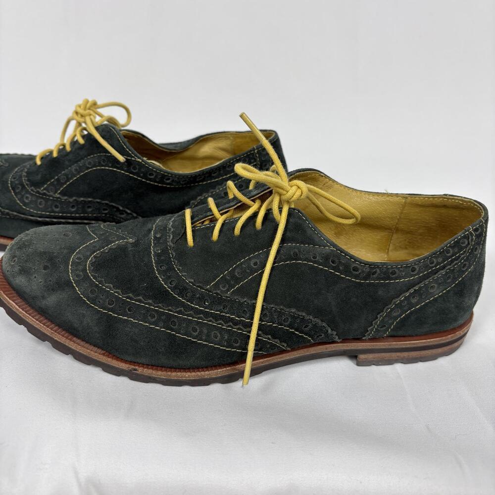 Johnston and Murphy Size: 7.5 Suede Leather Green Oxford Yellow Lace Shoes - Picture 5 of 9
